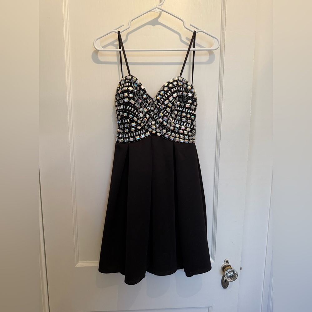 Black Short Strapless Jewel Mini Dress